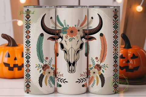 Boho Bull Skull 20oz Tumbler Wrap Sublimation PixelChick 
