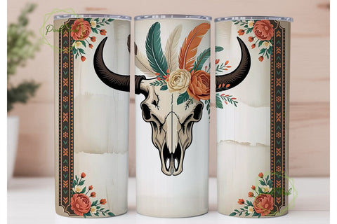 Boho Bull Skull 20oz Tumbler Wrap Sublimation PixelChick 