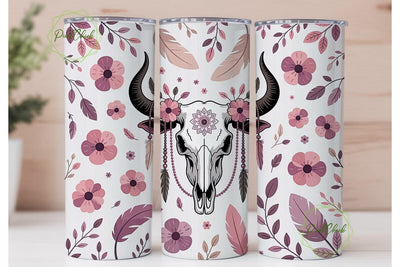 Boho Bull Skull 20oz Tumbler Wrap Sublimation PixelChick 