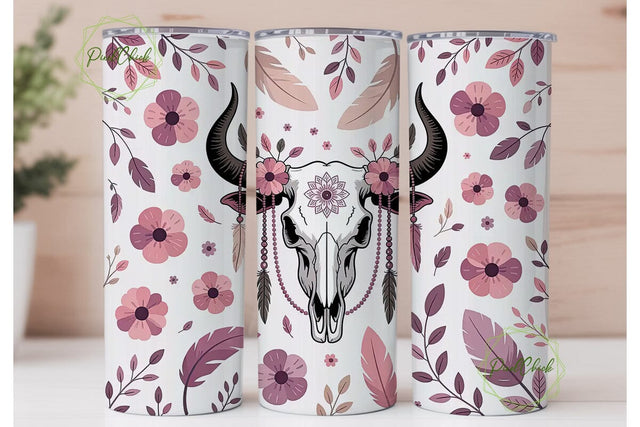 Boho Bull Skull 20oz Tumbler Wrap Sublimation PixelChick 