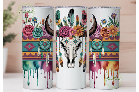 Boho Bull Skull 20oz Tumbler Wrap Sublimation PixelChick 