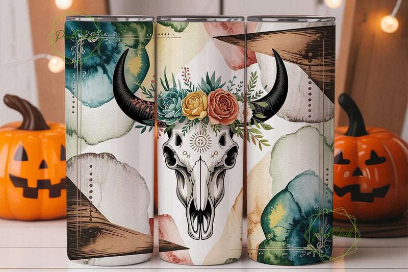 Boho Bull Skull 20oz Tumbler Wrap Sublimation PixelChick 
