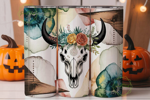 Boho Bull Skull 20oz Tumbler Wrap Sublimation PixelChick 