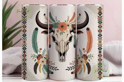 Boho Bull Skull 20oz Tumbler Wrap Sublimation PixelChick 