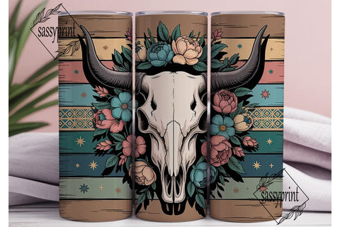 Boho Bull Skull 20oz Tumbler Wrap Sublimation sassyprint 