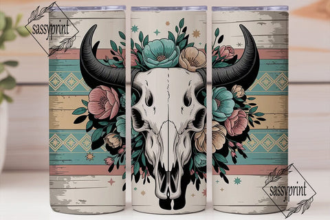 Boho Bull Skull 20oz Tumbler Wrap Sublimation sassyprint 