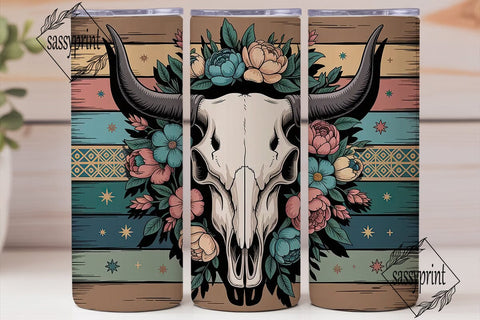 Boho Bull Skull 20oz Tumbler Wrap Sublimation sassyprint 