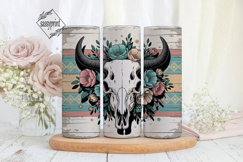 Boho Bull Skull 20oz Tumbler Wrap Sublimation sassyprint 