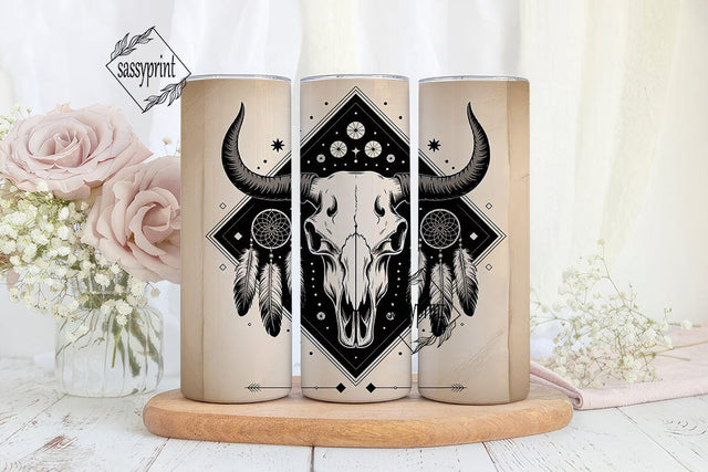 Boho Bull Skull 20oz Tumbler Wrap Sublimation sassyprint 