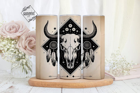 Boho Bull Skull 20oz Tumbler Wrap Sublimation sassyprint 