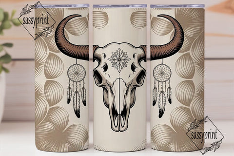 Boho Bull Skull 20oz Tumbler Wrap Sublimation sassyprint 