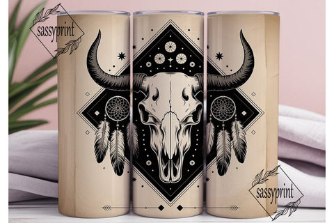 Boho Bull Skull 20oz Tumbler Wrap Sublimation sassyprint 