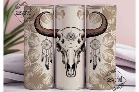 Boho Bull Skull 20oz Tumbler Wrap Sublimation sassyprint 
