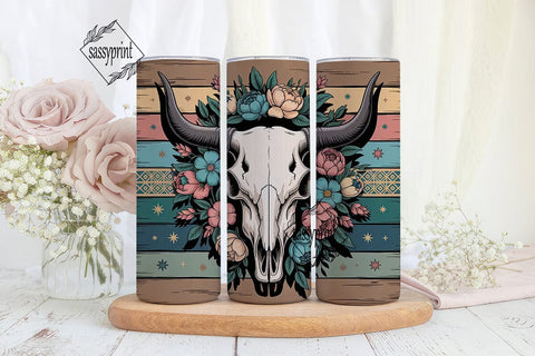 Boho Bull Skull 20oz Tumbler Wrap Sublimation sassyprint 