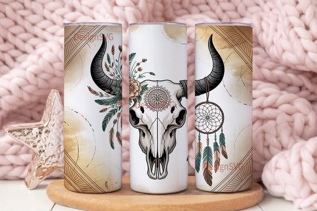 Boho Bull Skull Dreamcatcher 20oz Sublimation DesignSVG 