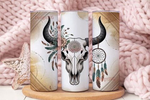 Boho Bull Skull Dreamcatcher 20oz Sublimation DesignSVG 