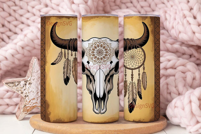 Boho Bull Skull Dreamcatcher 20oz Sublimation DesignSVG 