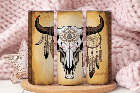 Boho Bull Skull Dreamcatcher 20oz Sublimation DesignSVG 