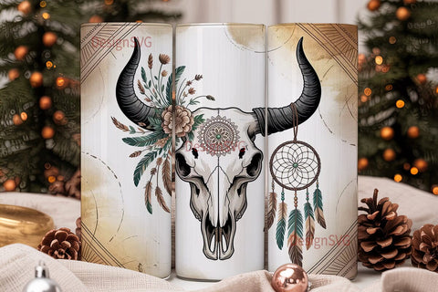 Boho Bull Skull Dreamcatcher 20oz Sublimation DesignSVG 