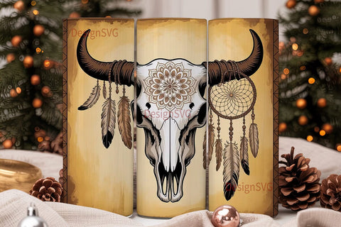 Boho Bull Skull Dreamcatcher 20oz Sublimation DesignSVG 