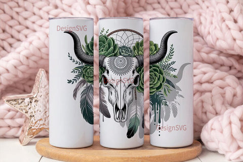Boho Bull Skull Dreamcatcher Tumbler Sublimation DesignSVG 