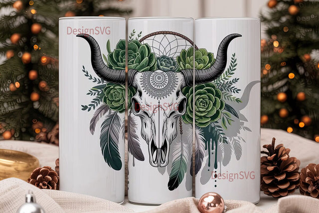 Boho Bull Skull Dreamcatcher Tumbler Sublimation DesignSVG 