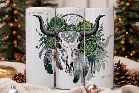 Boho Bull Skull Dreamcatcher Tumbler Sublimation DesignSVG 