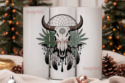 Boho Bull Skull Dreamcatcher Tumbler Sublimation DesignSVG 