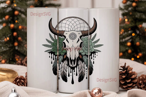 Boho Bull Skull Dreamcatcher Tumbler Sublimation DesignSVG 
