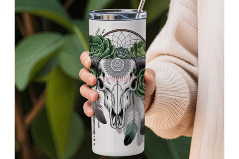 Boho Bull Skull Dreamcatcher Tumbler Sublimation DesignSVG 