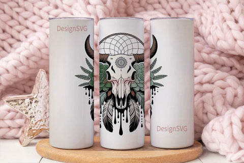 Boho Bull Skull Dreamcatcher Tumbler Sublimation DesignSVG 