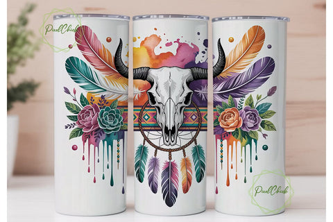 Boho Bull Skull Dreamcatcher Tumbler Sublimation PixelChick 