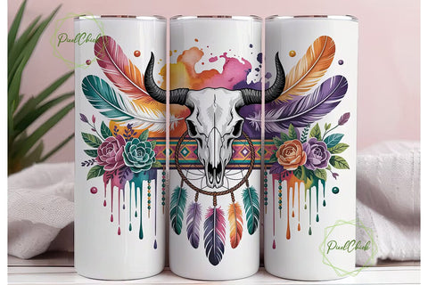 Boho Bull Skull Dreamcatcher Tumbler Sublimation PixelChick 