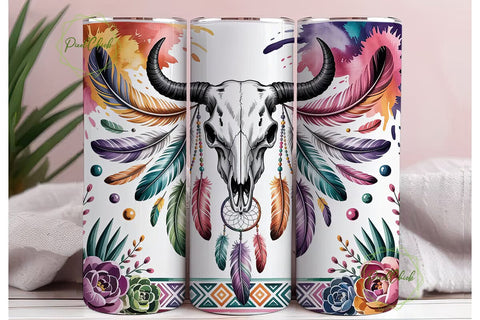 Boho Bull Skull Dreamcatcher Tumbler Sublimation PixelChick 