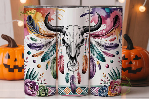 Boho Bull Skull Dreamcatcher Tumbler Sublimation PixelChick 
