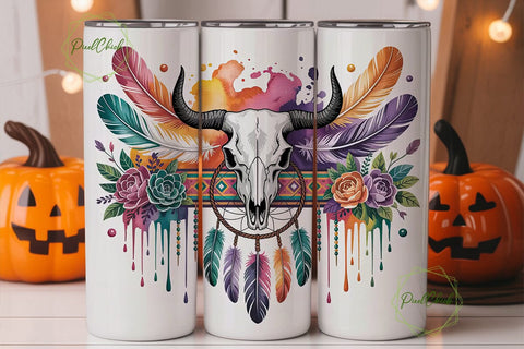 Boho Bull Skull Dreamcatcher Tumbler Sublimation PixelChick 