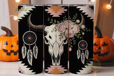 Boho Bull Skull Dreamcatcher Tumbler Sublimation PixelChick 