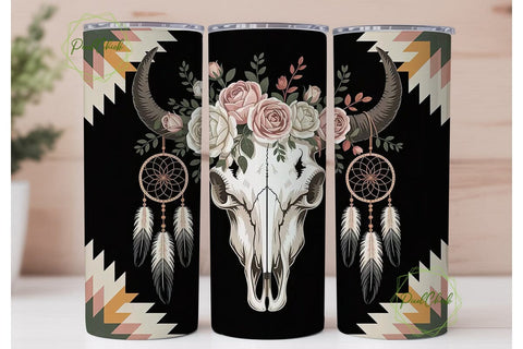 Boho Bull Skull Dreamcatcher Tumbler Sublimation PixelChick 