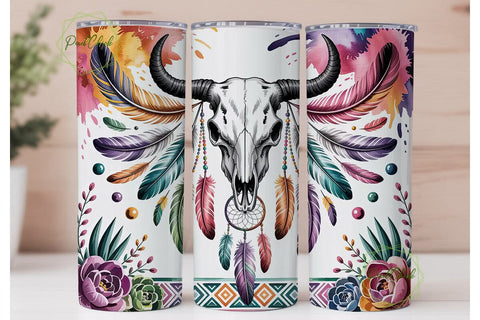 Boho Bull Skull Dreamcatcher Tumbler Sublimation PixelChick 