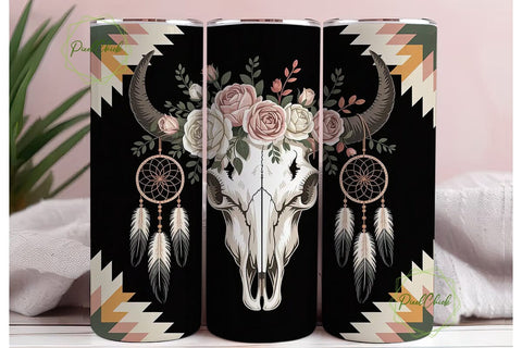 Boho Bull Skull Dreamcatcher Tumbler Sublimation PixelChick 