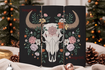 Boho Bull Skull Floral 20oz Tumbler Wrap Sublimation DesignSVG 