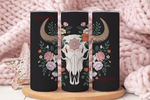Boho Bull Skull Floral 20oz Tumbler Wrap Sublimation DesignSVG 