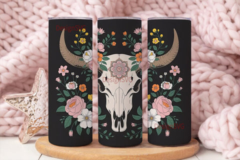 Boho Bull Skull Floral 20oz Tumbler Wrap Sublimation DesignSVG 