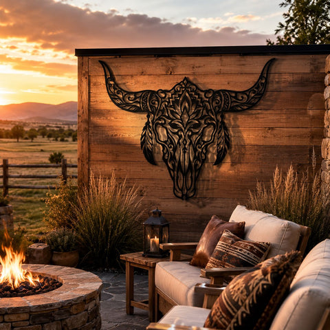 Boho Bull Skull Laser SVG | Floral Longhorn Skull DXF | Western Metal Wall Art Cut File | CNC Plasma Laser Cut Svg | Rustic Cow Skull Decor SVG HappyDesignStudio 