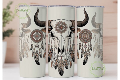 Boho Bull Skull Mandala Tumbler Wrap Sublimation PixelChick 