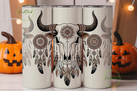 Boho Bull Skull Mandala Tumbler Wrap Sublimation PixelChick 