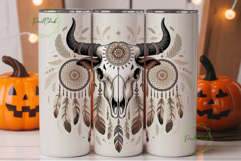 Boho Bull Skull Mandala Tumbler Wrap Sublimation PixelChick 