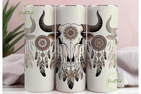 Boho Bull Skull Mandala Tumbler Wrap Sublimation PixelChick 