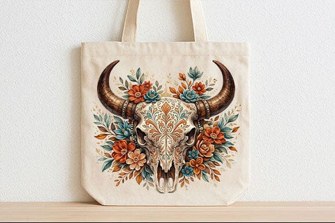 Boho Bull Skull PNG Floral Western Sublimation PNG Digital Download SVG BillahCrafts 