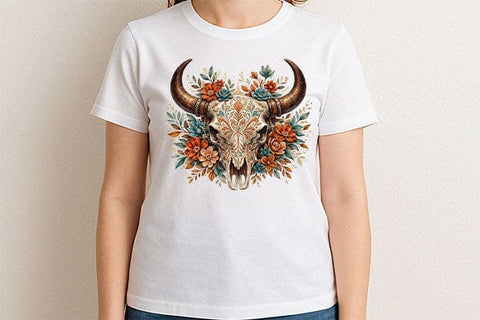 Boho Bull Skull PNG Floral Western Sublimation PNG Digital Download SVG BillahCrafts 